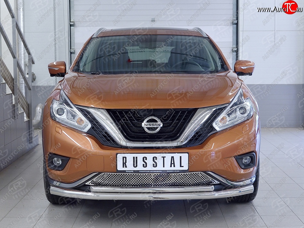 17 299 р. Защита переднего бампера (2 трубыØ63 и 42 мм, нержавейка) Russtal Nissan Murano 3 Z52 дорестайлинг (2015-2022)  с доставкой в г. Тамбов