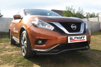 10 999 р. защита переднего бампера Slitkoff Nissan Murano 3 Z52 дорестайлинг (2015-2022) (Цвет: серебристый)  с доставкой в г. Тамбов. Увеличить фотографию 1