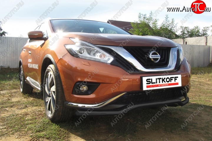 10 999 р. защита переднего бампера Slitkoff  Nissan Murano  3 Z52 (2015-2022) дорестайлинг (Цвет: серебристый)  с доставкой в г. Тамбов