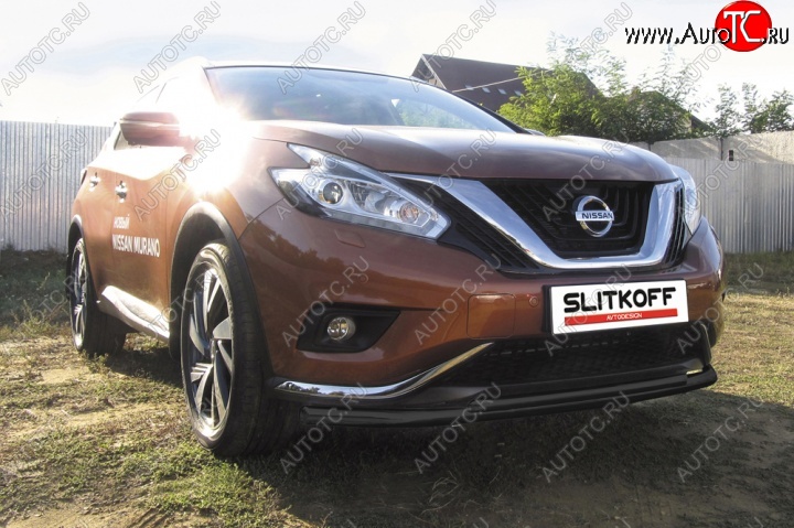 9 799 р. защита переднего бампера Slitkoff Nissan Murano 3 Z52 дорестайлинг (2015-2022) (Цвет: серебристый)  с доставкой в г. Тамбов