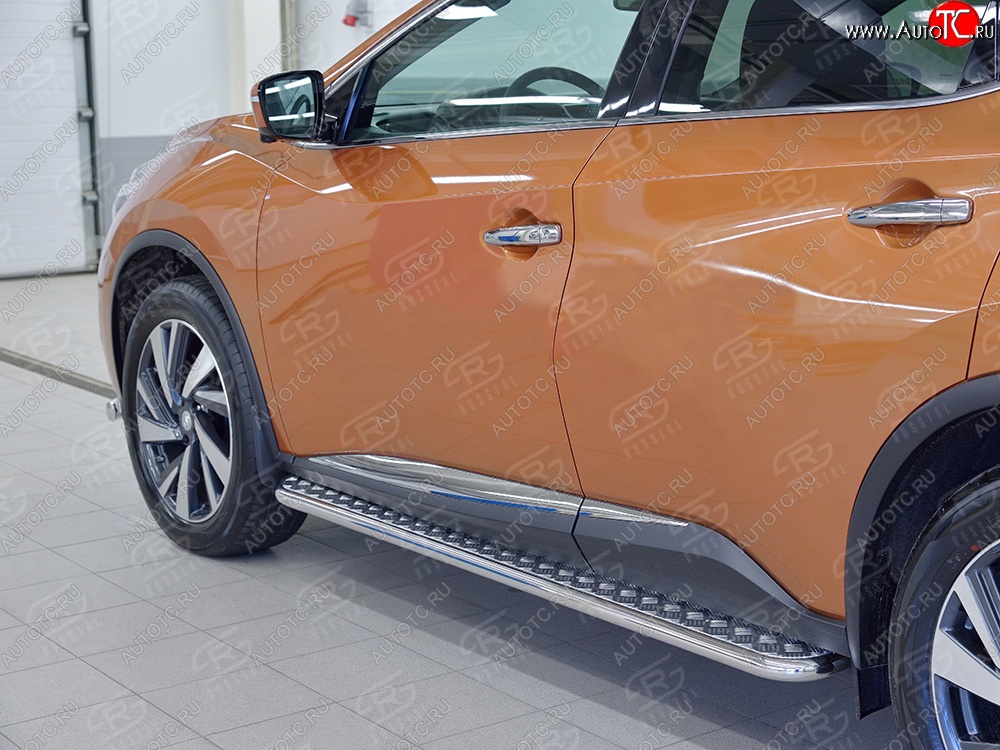 22 749 р. Порожки для ног (Ø42) Russtal Nissan Murano 3 Z52 дорестайлинг (2015-2022) (лист - алюминий, профиль - нержавейка)  с доставкой в г. Тамбов