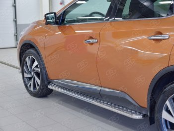 20 999 р. Широкая защита порогов с трубой диаметром 42 мм Russtal v2 Nissan Murano 3 Z52 дорестайлинг (2015-2022)  с доставкой в г. Тамбов. Увеличить фотографию 1