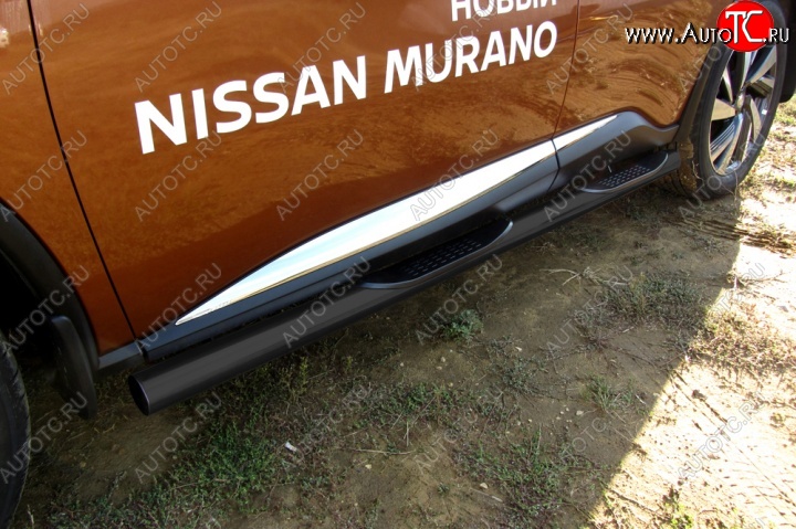 12 749 р. Защита порогов Slitkoff Nissan Murano 3 Z52 дорестайлинг (2015-2022) (Цвет: серебристый)  с доставкой в г. Тамбов