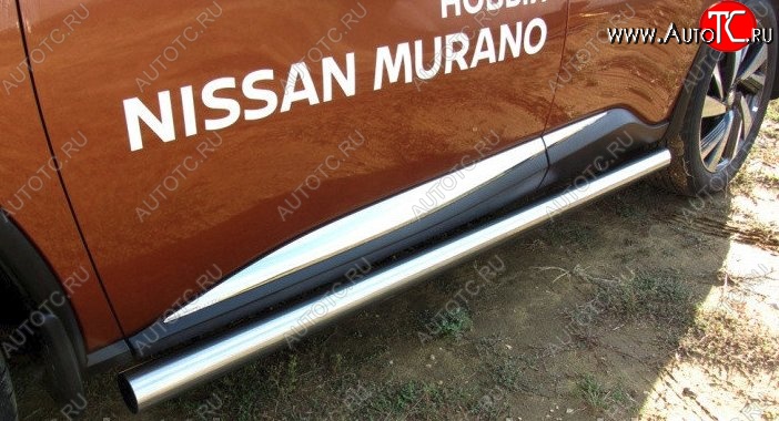 14 799 р. Защита порогов из круглой трубы диаметром 76 мм Slitkoff Nissan Murano 3 Z52 дорестайлинг (2015-2022) (Нержавейка, Полированная)  с доставкой в г. Тамбов