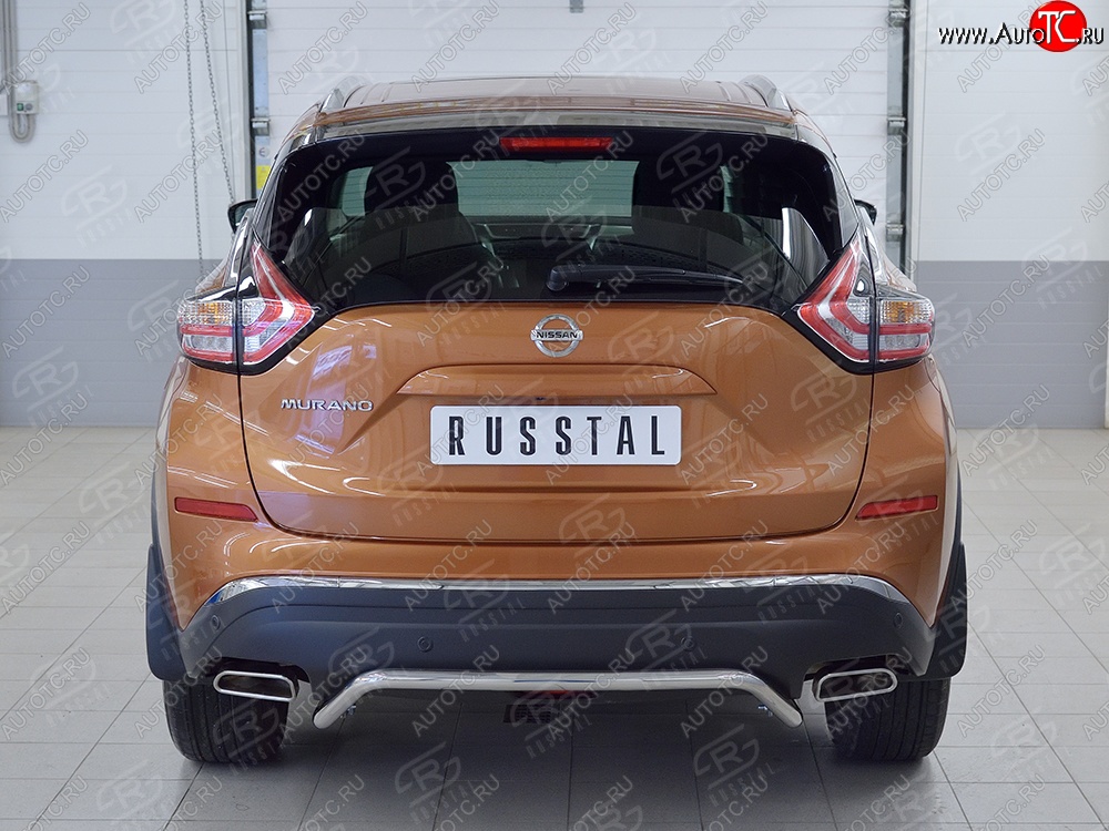 12 499 р. Защита заднего бампера (Ø42 мм волна под машину, нержавейка) Russtal Nissan Murano 3 Z52 дорестайлинг (2015-2022)  с доставкой в г. Тамбов