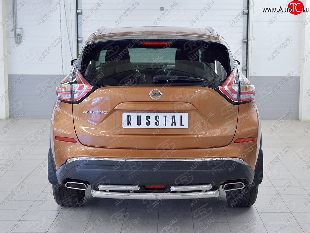 16 699 р. Защита заднего бампера (2 трубы Ø63 и 42 мм, нержавейка) Russtal Nissan Murano 3 Z52 дорестайлинг (2015-2022)  с доставкой в г. Тамбов