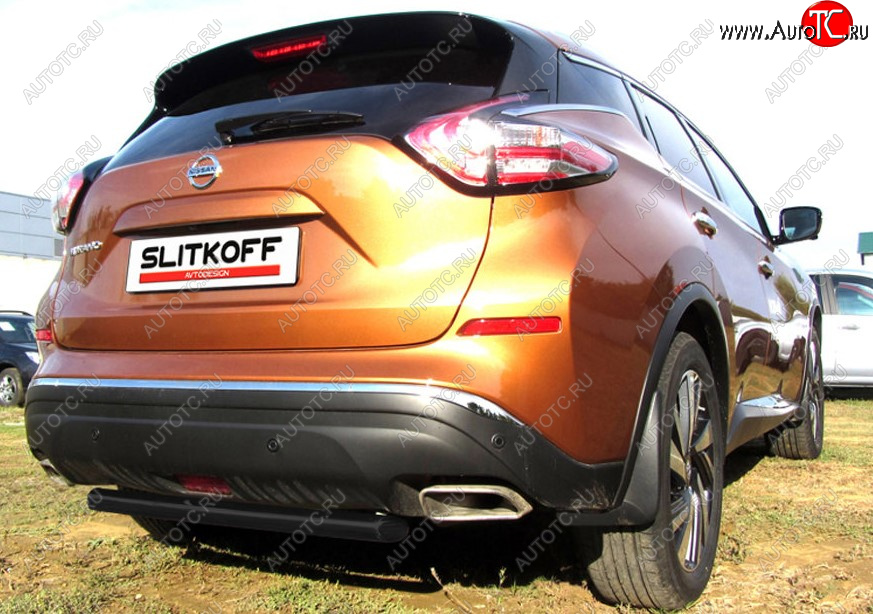 4 849 р. Защита заднего бампера Slitkoff (Ø 57, короткая) Nissan Murano 3 Z52 дорестайлинг (2015-2022) (Сталь с полимерным покрытием. Цвет: черный)  с доставкой в г. Тамбов