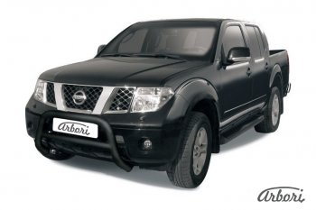 17 279 р. Защита переднего бампера Arbori (низкая, черная, 1 труба d76 mm). Nissan Navara 2 D40 дорестайлинг (2004-2010)  с доставкой в г. Тамбов. Увеличить фотографию 1