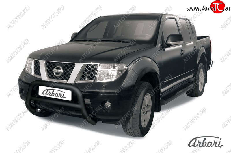 17 279 р. Защита переднего бампера Arbori (низкая, черная, 1 труба d76 mm). Nissan Navara 2 D40 дорестайлинг (2004-2010)  с доставкой в г. Тамбов