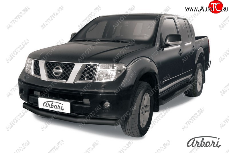 7 019 р. Защита переднего бампера Arbori (черная, 1 труба d76 mm). Nissan Navara 2 D40 дорестайлинг (2004-2010)  с доставкой в г. Тамбов