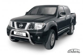 32 579 р. Защита переднего бампера Arbori (низкая, нержавейка, 1 труба d76 mm).  Nissan Navara  2 D40 (2004-2010) дорестайлинг  с доставкой в г. Тамбов. Увеличить фотографию 1