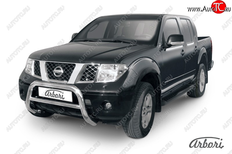 32 579 р. Защита переднего бампера Arbori (низкая, нержавейка, 1 труба d76 mm).  Nissan Navara  2 D40 (2004-2010) дорестайлинг  с доставкой в г. Тамбов