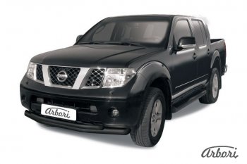 8 369 р. Защита переднего бампера Arbori (черная, 2 трубы d76 и 57 mm)  Nissan Navara  2 D40 (2004-2010) дорестайлинг  с доставкой в г. Тамбов. Увеличить фотографию 1