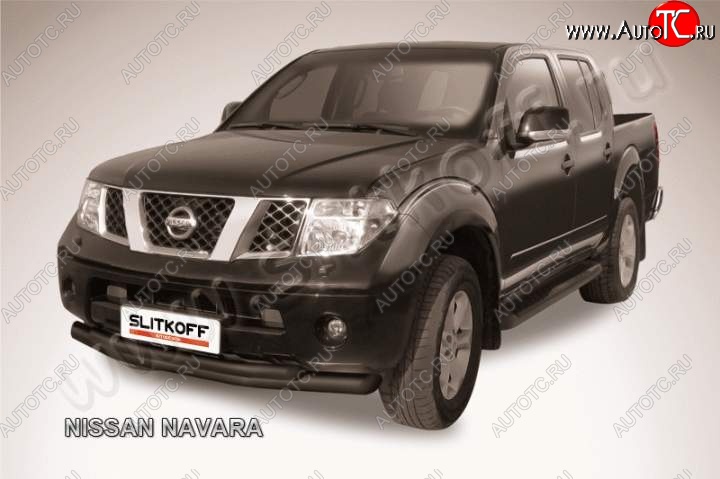 9 799 р. Защита переднего бампер Slitkoff Nissan Navara 2 D40 дорестайлинг (2004-2010) (Цвет: серебристый)  с доставкой в г. Тамбов