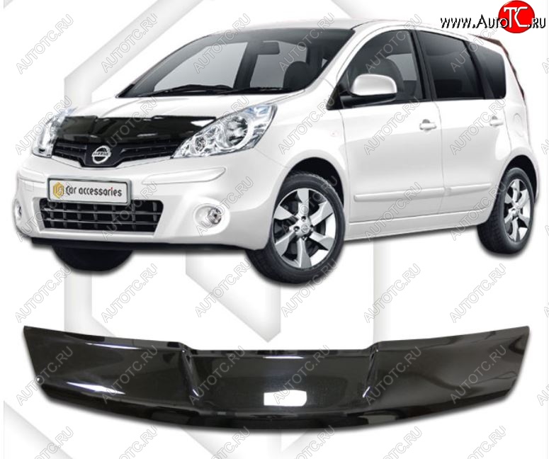 1 829 р. Дефлектор капота (левый руль) CA-Plastic Nissan Note 1 E11 рестайлинг (2008-2013) (Classic черный, Без надписи)  с доставкой в г. Тамбов