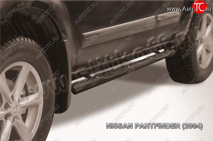 10 749 р. Защита порогов Slitkoff Nissan Pathfinder R51 дорестайлинг (2004-2007) (Цвет: серебристый)  с доставкой в г. Тамбов