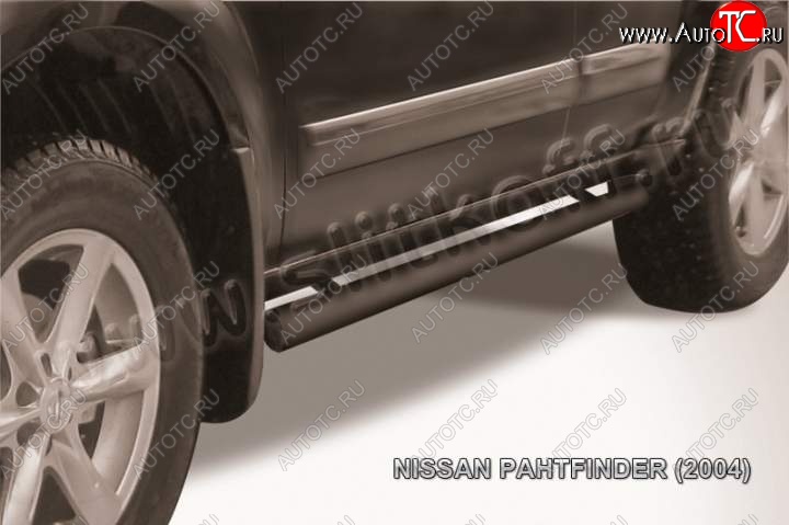 9 199 р. Защита порогов Slitkoff Nissan Pathfinder R51 дорестайлинг (2004-2007) (Цвет: серебристый)  с доставкой в г. Тамбов