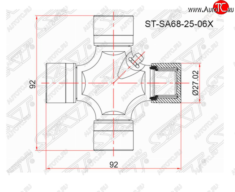 529 р. Крестовина карданного вала SAT  Ford Ranger (2006-2011), Mazda BT-50 (2006-2011), Nissan Pathfinder  R51 (2004-2014)  с доставкой в г. Тамбов