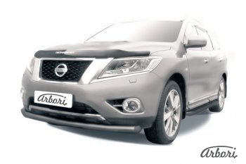 Защита переднего бампера Arbori (черная, 2 трубы d57 и 57 mm) Nissan Pathfinder R52 дорестайлинг (2012-2017)