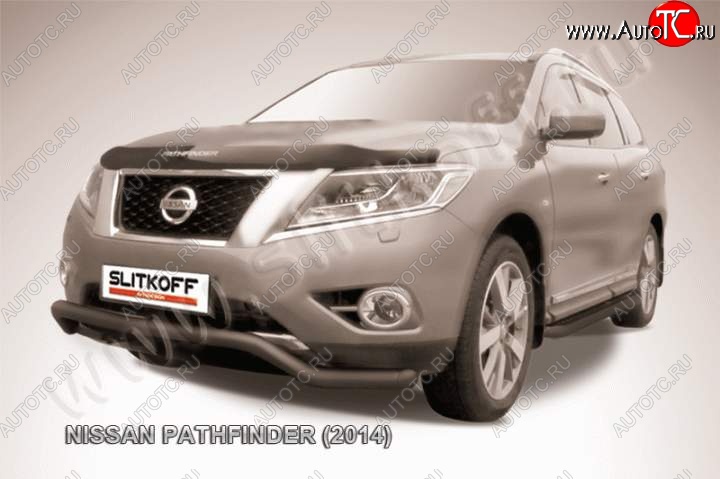 9 799 р. защита переднего бампера Slitkoff  Nissan Pathfinder  R52 (2012-2017) дорестайлинг (Цвет: серебристый)  с доставкой в г. Тамбов