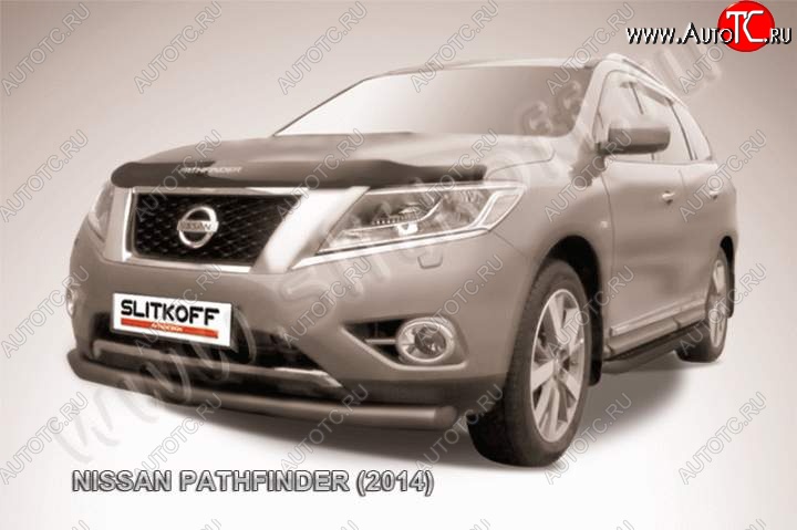 8 799 р. Защита переднего бампер Slitkoff Nissan Pathfinder R52 дорестайлинг (2012-2017) (Цвет: серебристый)  с доставкой в г. Тамбов