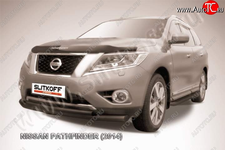 10 399 р. Защита переднего бампер Slitkoff Nissan Pathfinder R52 дорестайлинг (2012-2017) (Цвет: серебристый)  с доставкой в г. Тамбов