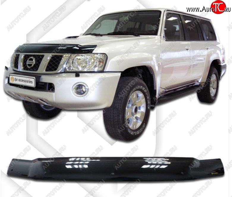 2 069 р. Дефлектор капота CA-Plastiс  Nissan Patrol  5 (2004-2010) Y61 2-ой рестайлинг (Classic черный, Без надписи)  с доставкой в г. Тамбов