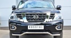 Защита переднего бампера (Ø63 мм волна, нержавейка) SLITKOFF Nissan Patrol 6 Y62 дорестайлинг (2010-2014)