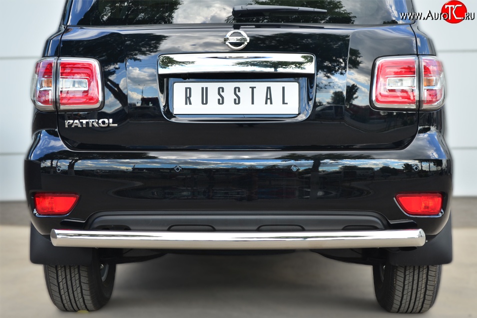 14 599 р. Защита заднего бампера (Ø76 мм, нержавейка) Russtal Nissan Patrol 6 Y62 рестайлинг (2014-2017)  с доставкой в г. Тамбов