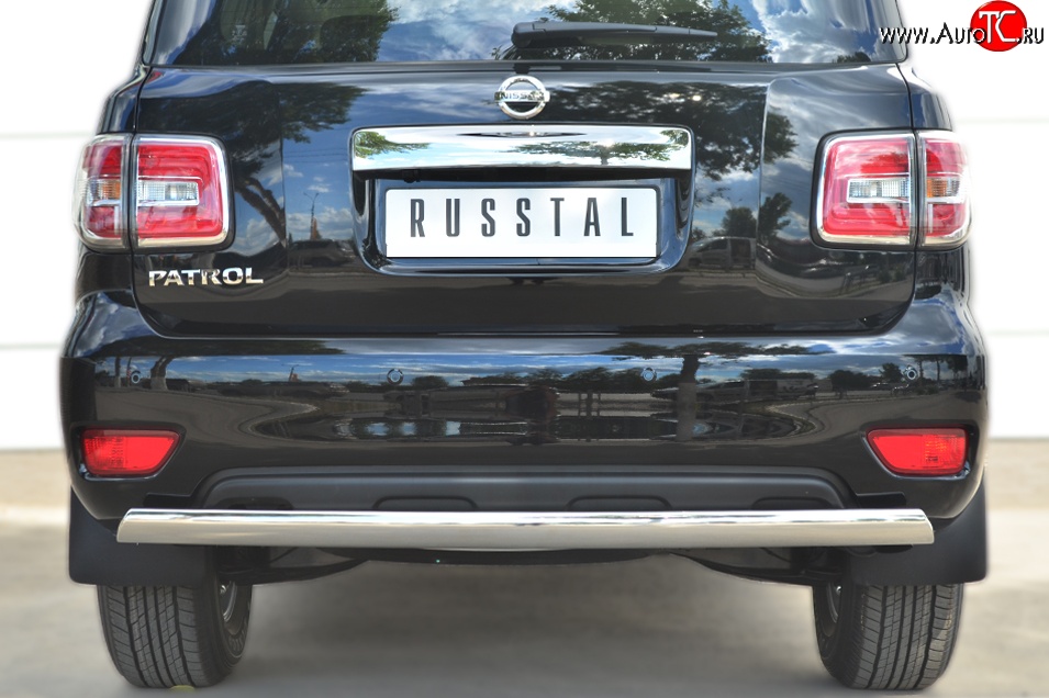 15 649 р. Защита заднего бампера (Ø75x42 мм, нержавейка) Russtal Nissan Patrol 6 Y62 рестайлинг (2014-2017)  с доставкой в г. Тамбов