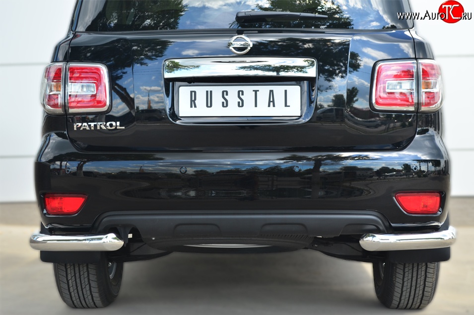 14 699 р. Защита заднего бампера (Ø76 мм уголки, нержавейка) Russtal Nissan Patrol 6 Y62 рестайлинг (2014-2017)  с доставкой в г. Тамбов