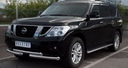 14 799 р. Защита переднего бампера (2 трубы Ø42 мм, нержавейка) SLITKOFF Nissan Patrol 6 Y62 дорестайлинг (2010-2014)  с доставкой в г. Тамбов. Увеличить фотографию 4