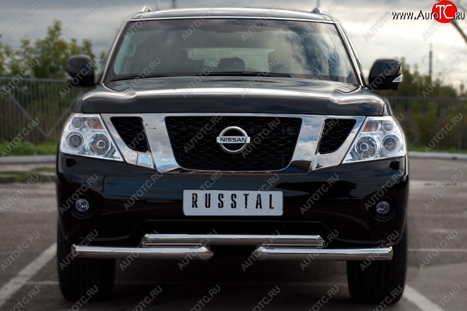 14 799 р. Защита переднего бампера (2 трубы Ø42 мм, нержавейка) SLITKOFF Nissan Patrol 6 Y62 дорестайлинг (2010-2014)  с доставкой в г. Тамбов