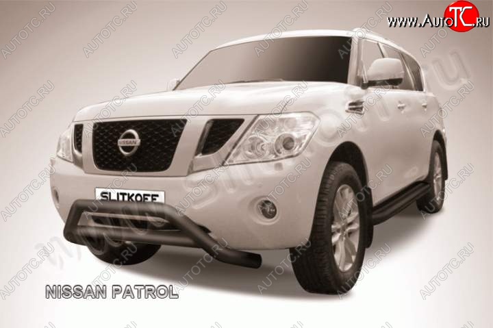 31 599 р. Кенгурятник d76 низкий широкий с перемычкой Nissan Patrol 6 Y62 дорестайлинг (2010-2014) (Цвет: серебристый)  с доставкой в г. Тамбов