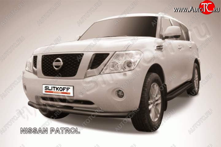 10 949 р. Защита переднего бампер Slitkoff  Nissan Patrol  6 (2010-2014) Y62 дорестайлинг (Цвет: серебристый)  с доставкой в г. Тамбов