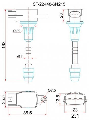 1 669 р. Катушка зажигания (QR20D# / QR25DD) SAT  Nissan Primera ( 3 седан,  3 универсал) (2001-2008) P12, P12  с доставкой в г. Тамбов. Увеличить фотографию 1