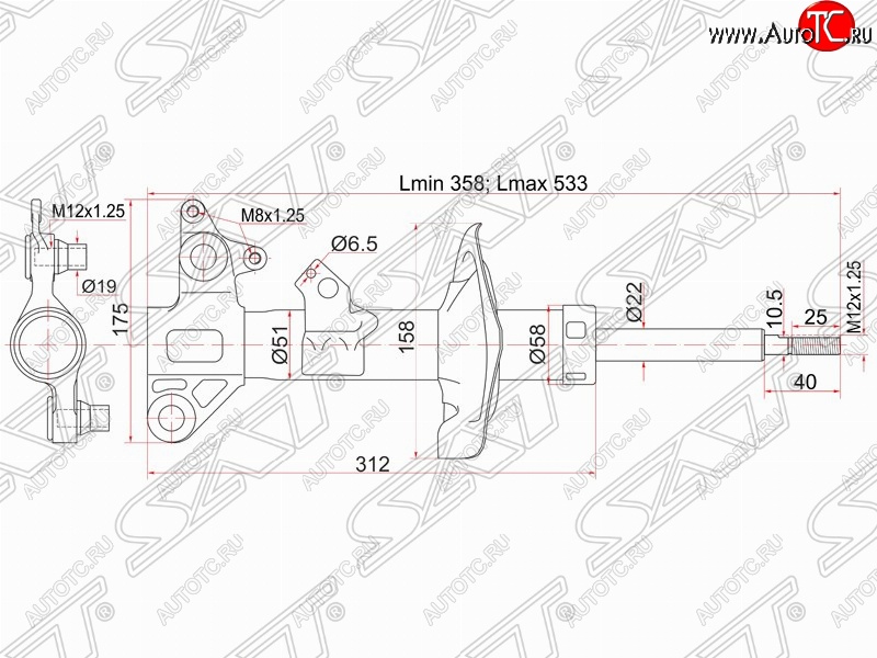 3 899 р. Правый амортизатор передний SAT  Nissan Primera ( 3 седан,  3 универсал) (2001-2008) P12, P12  с доставкой в г. Тамбов