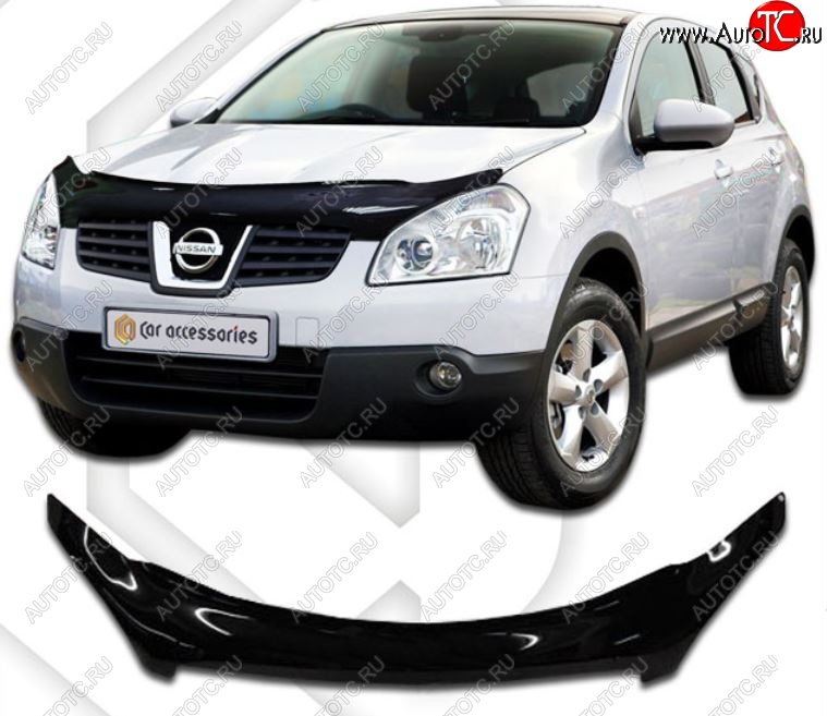 2 299 р. Дефлектор капота CA-Plastiс  Nissan Qashqai  1 (2007-2010) дорестайлинг (Classic черный, Без надписи)  с доставкой в г. Тамбов