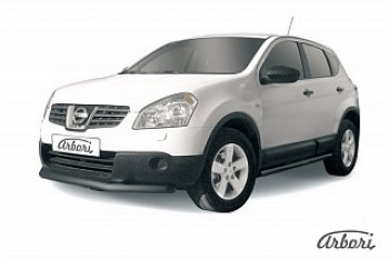 5 939 р. Защита переднего бампера Arbori (короткая, черная, 1 труба d57 mm). Nissan Qashqai 1 дорестайлинг (2007-2010)  с доставкой в г. Тамбов. Увеличить фотографию 1