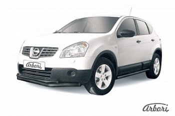 7 703 р. Защита переднего бампера Arbori (черная, 2 трубы d57 и 42 mm)  Nissan Qashqai  1 (2007-2010) дорестайлинг  с доставкой в г. Тамбов. Увеличить фотографию 1