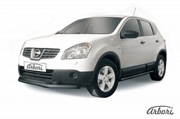 7 199 р. Защита переднего бампера Arbori (черная, 2 трубы d57 и 42 mm) Nissan Qashqai 1 дорестайлинг (2007-2010)  с доставкой в г. Тамбов. Увеличить фотографию 1