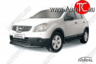 7 199 р. Защита переднего бампера Arbori (черная, 2 трубы d57 и 42 mm) Nissan Qashqai 1 дорестайлинг (2007-2010)  с доставкой в г. Тамбов