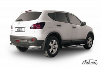 Защита заднего бампера Arbori (уголки, нержавейка, 1 труба d57 mm). Nissan Qashqai 1 дорестайлинг (2007-2010)