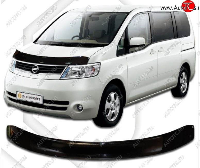 1 899 р. Дефлектор капота CA-Plastiс  Nissan Serena  3 (2005-2010) (Classic черный, Без надписи)  с доставкой в г. Тамбов