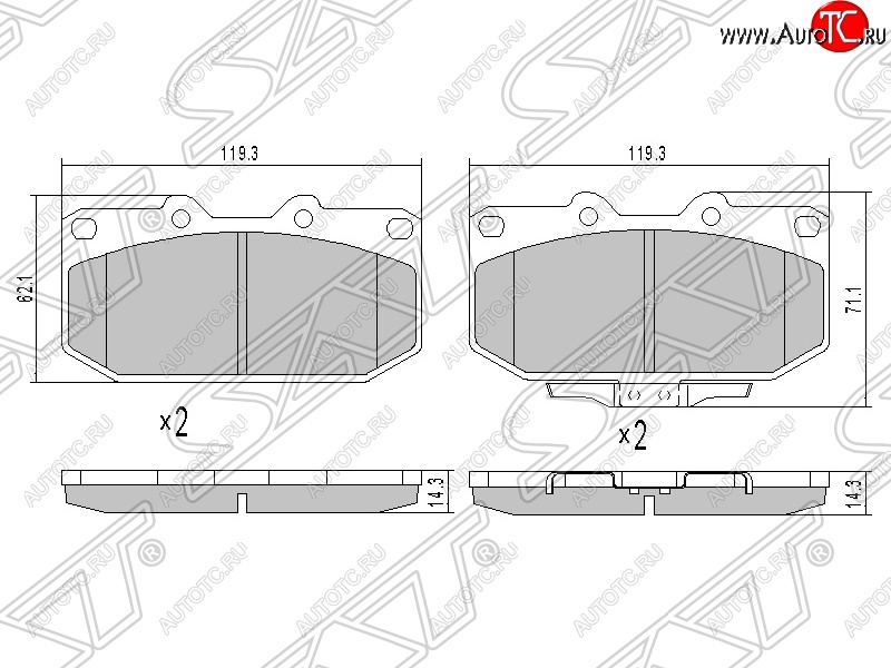 1 199 р. Колодки тормозные SAT (передние)  Subaru Impreza ( GD,  GG) (2000-2007) седан дорестайлинг, седан 1-ый рестайлинг, хэтчбэк 1-ый рестайлинг, седан 2-ой рестайлинг, хэтчбэк 2-ой рестайлинг  с доставкой в г. Тамбов