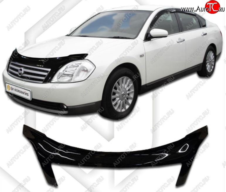 3 599 р. Дефлектор капота CA-Plastiс exclusive  Nissan Teana  1 J31 (2003-2005) дорестайлинг (Classic черный, Без надписи)  с доставкой в г. Тамбов