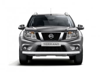 4 299 р. Защита переднего бампера (одинарная, Ø63 мм) Petroil Tuning Nissan Terrano D10 рестайлинг (2016-2022) (Серебристый (Искра))  с доставкой в г. Тамбов. Увеличить фотографию 3