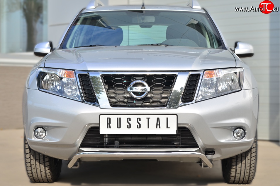 10 399 р. Защита переднего бампера (Ø42 мм волна, нержавейка) Russtal Nissan Terrano D10 рестайлинг (2016-2022)  с доставкой в г. Тамбов