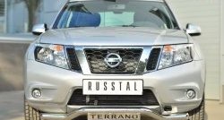 Защита переднего бампера (Ø63 мм волна с надписью, нержавейка) SLITKOFF Nissan Terrano D10 рестайлинг (2016-2022)