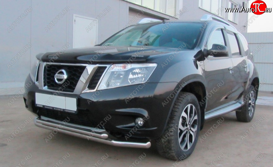 11 199 р. Защита переднего бампера Slitkoff (Ø 57+Ø 42, двойная).  Nissan Terrano  D10 (2013-2022) дорестайлинг, рестайлинг (Нержавеющая сталь)  с доставкой в г. Тамбов